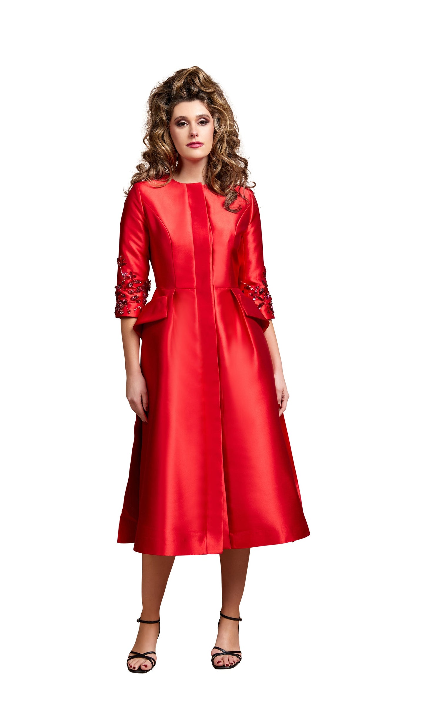 Jackie O Dress Coat | Fire Red Beading |