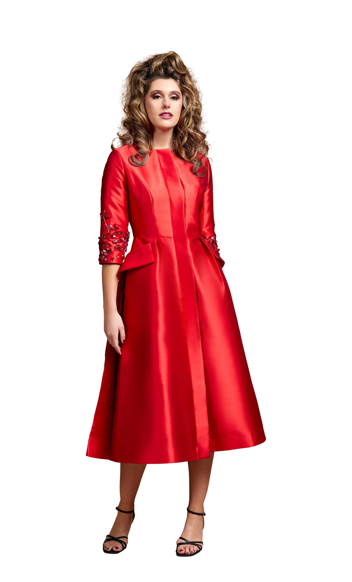 Jackie O Dress Coat | Fire Red Beading |