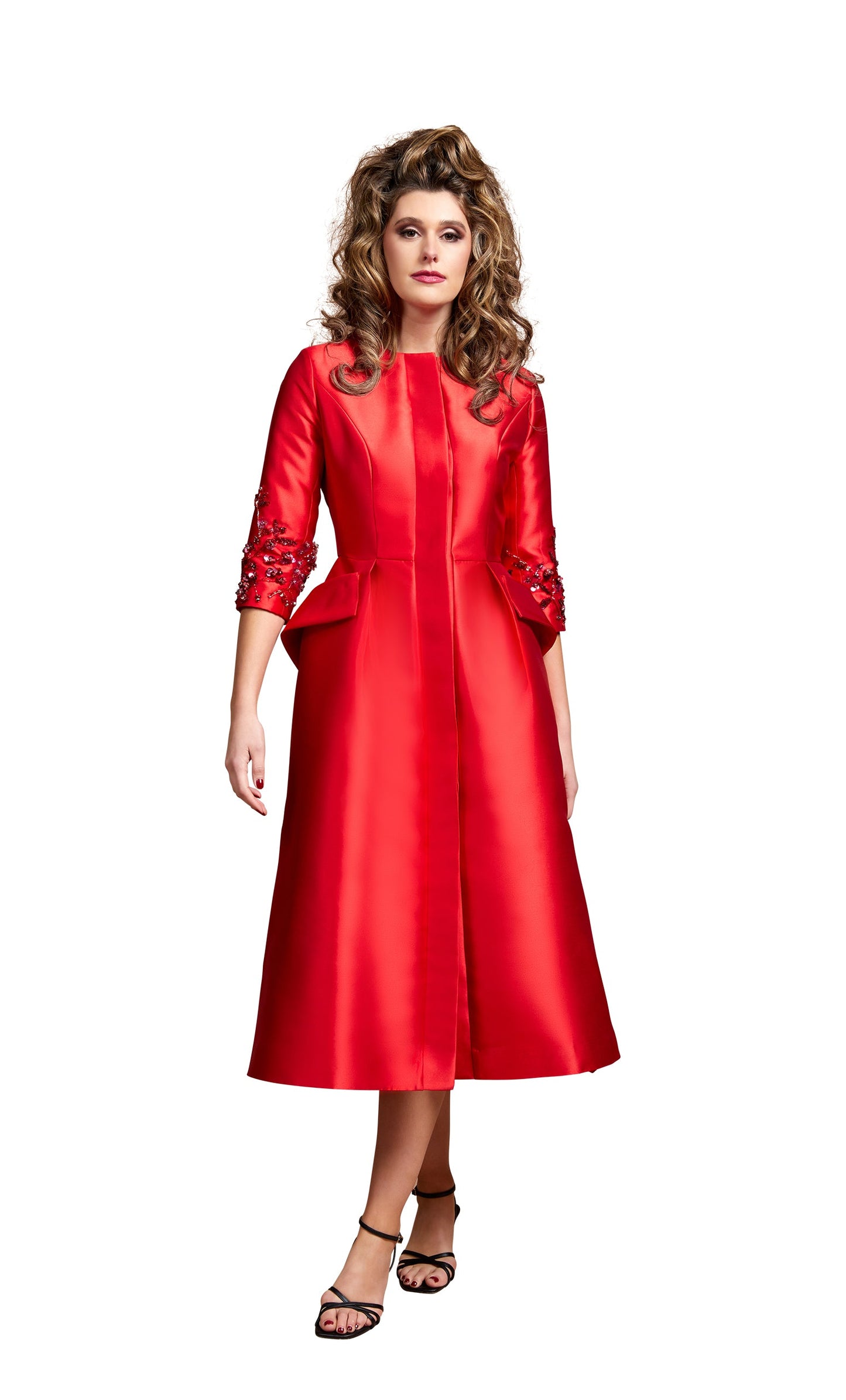 Jackie O Dress Coat | Fire Red Beading |