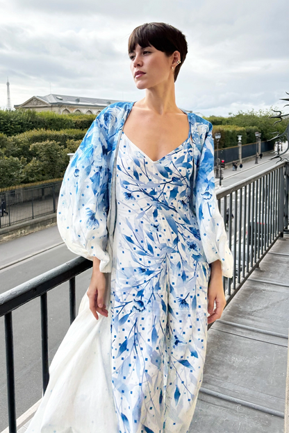 Asteria Jumpsuit | White with Blue Print |