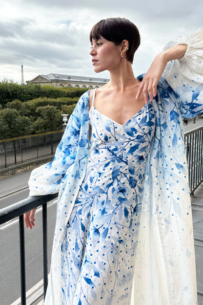 Asteria Jumpsuit | White with Blue Print |