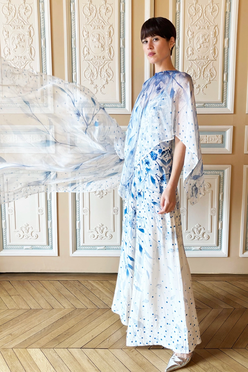 Asteria Jumpsuit | White with Blue Print |