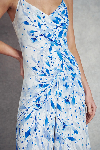 Asteria Jumpsuit | White with Blue Print |