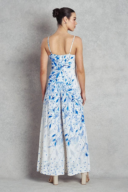 Asteria Jumpsuit | White with Blue Print |