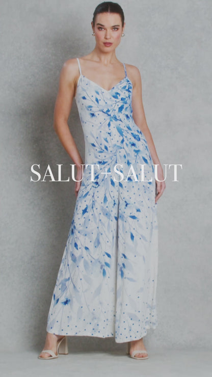 Asteria Jumpsuit | White with Blue Print |