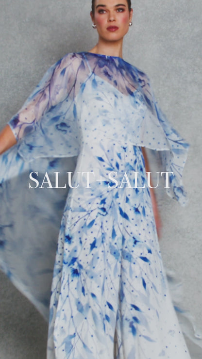 Asteria Jumpsuit | White with Blue Print |